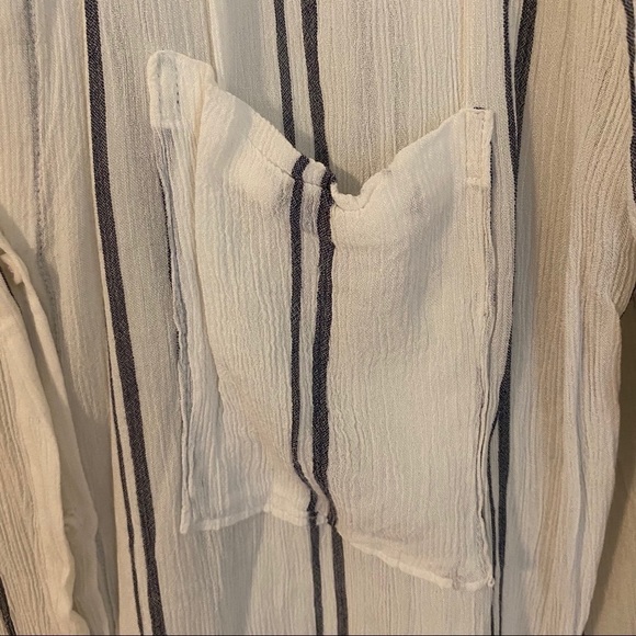 Cloth & Stone White Gauze Blue Striped Tunic Top - Picture 5 of 8